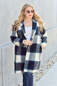 Double Take Full Size Plaid Button Up Lapel Collar Coat Trandify deal