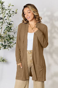 Basic Bae Full Size Ribbed Open Front Cardigan with Pockets Trandify deal