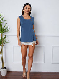 Square Neck Decorative Button Tank Trandify deal