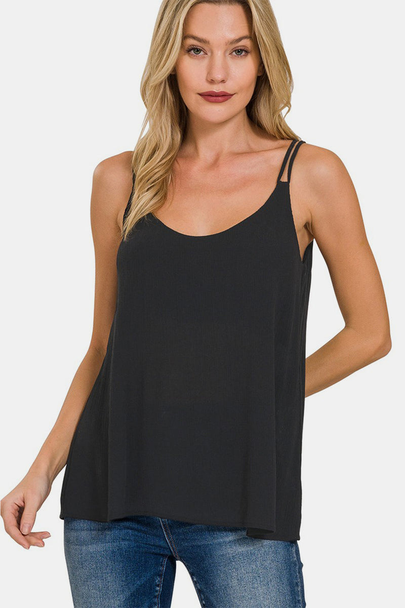 Zenana Woven Double Spaghetti Strap V-Neck Cami Trandify deal