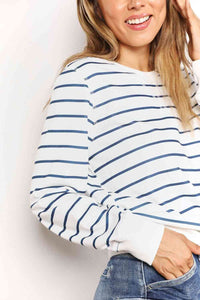 Double Take Striped Long Sleeve Round Neck Top Trandify deal