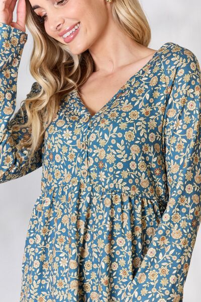 Heimish Full Size Floral Half Button Long Sleeve Blouse Trandify deal