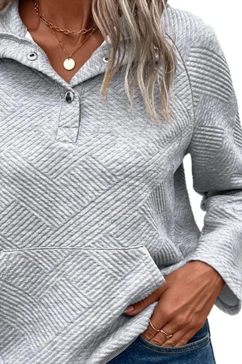 Geometric Snap Button Long Sleeve Sweatshirt Trandify deal