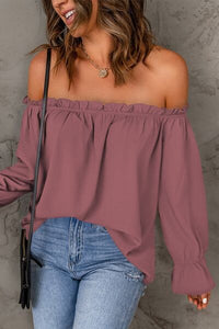 Frill Off-Shoulder Flounce Sleeve Blouse Trandify deal