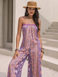 Tied Printed Tube Wide Leg Jumpsuit Trandify deal