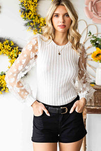 Double Take Textured Applique Long Sleeve Blouse Trandify deal