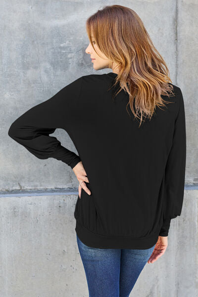 Basic Bae Full Size V-Neck Lantern Sleeve Blouse Trandify deal