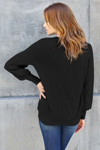 Basic Bae Full Size V-Neck Lantern Sleeve Blouse Trandify deal