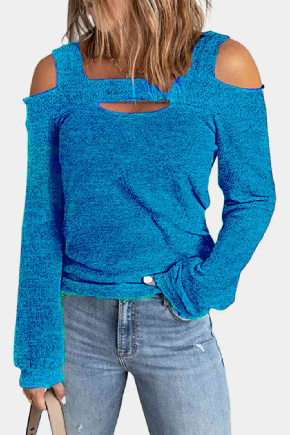 Full Size Cutout Cold Shoulder Blouse Trandify deal