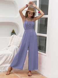 Openwork Spaghetti Strap Wide Leg Jumpsuit Trandify deal