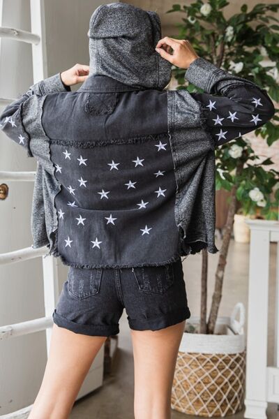 Veveret Star Embroidered Hooded Denim Jacket Trandify deal
