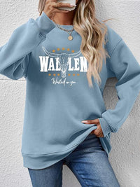Graphic Round Neck Dropped Shoulder Sweatshirt Trandify deal