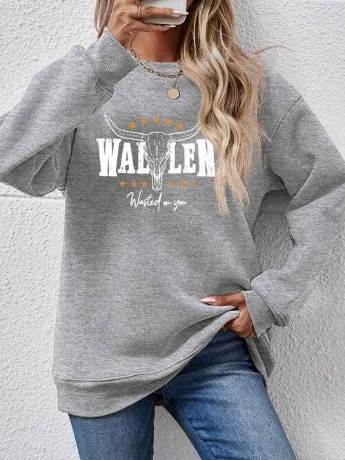 Graphic Round Neck Dropped Shoulder Sweatshirt Trandify deal