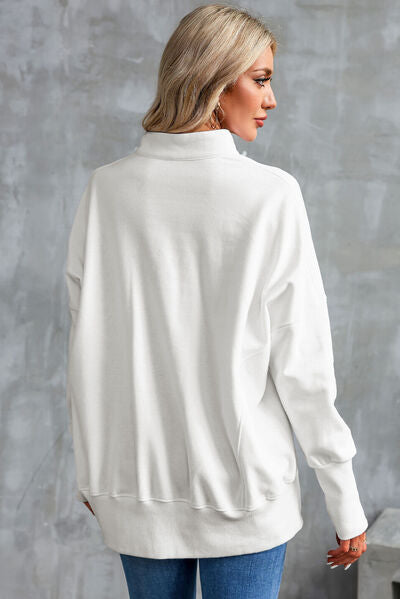 Half Zip Pocketed Dropped Shoulder Sweatshirt Trandify deal