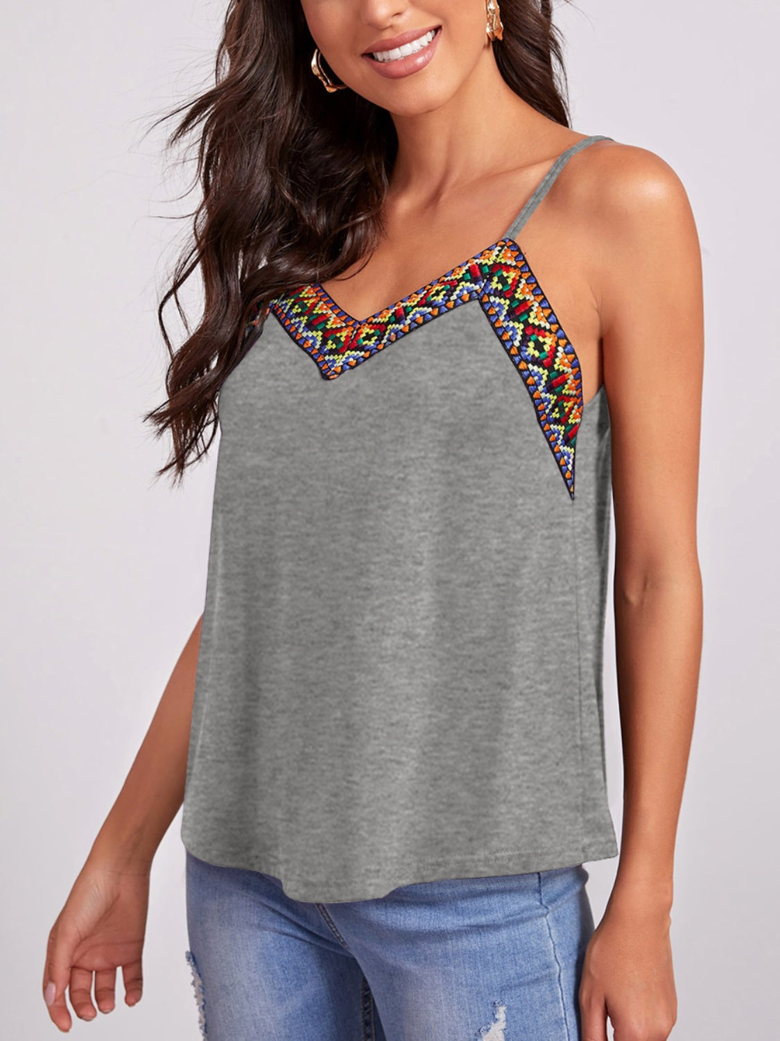 FAM-FAM Geometric V-Neck Spaghetti Strap Cami Trandify deal