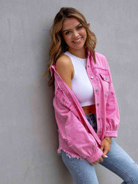 Distressed Drop Shoulder Denim Jacket - Trandify Deal