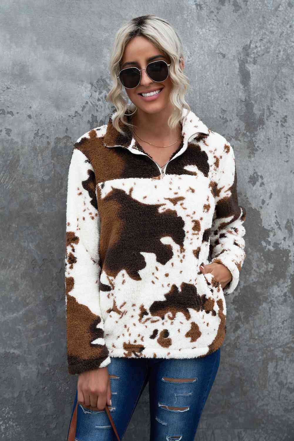 Quarter-Zip Long Sleeve Teddy Sweatshirt Trandify deal