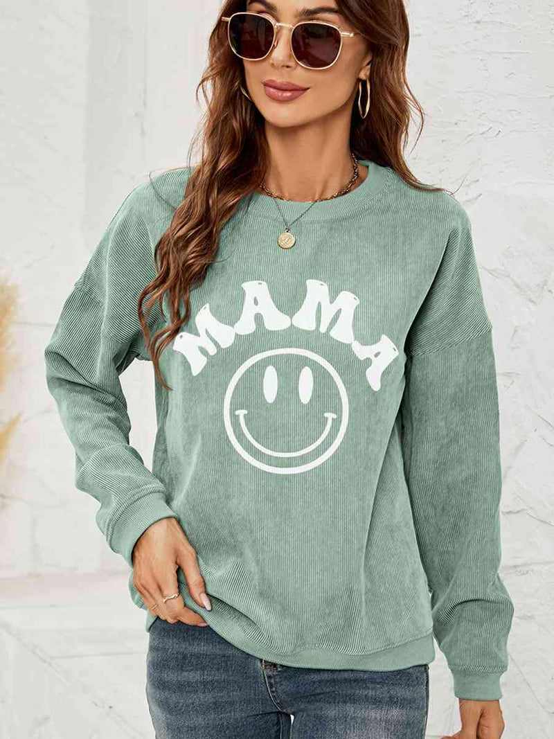 Round Neck Long Sleeve MAMA Graphic Sweatshirt Trandify deal