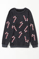Sequin Candy Cane Round Neck Sweatshirt - Trandify Deal