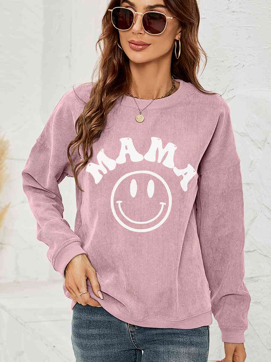 Round Neck Long Sleeve MAMA Graphic Sweatshirt Trandify deal