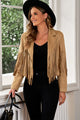 Fringe Trim Lapel Collar Cropped Blazer - Trandify Deal
