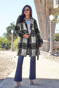 Double Take Full Size Plaid Button Up Lapel Collar Coat Trandify deal