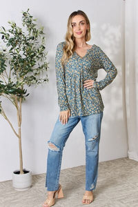 Heimish Full Size Floral Half Button Long Sleeve Blouse Trandify deal
