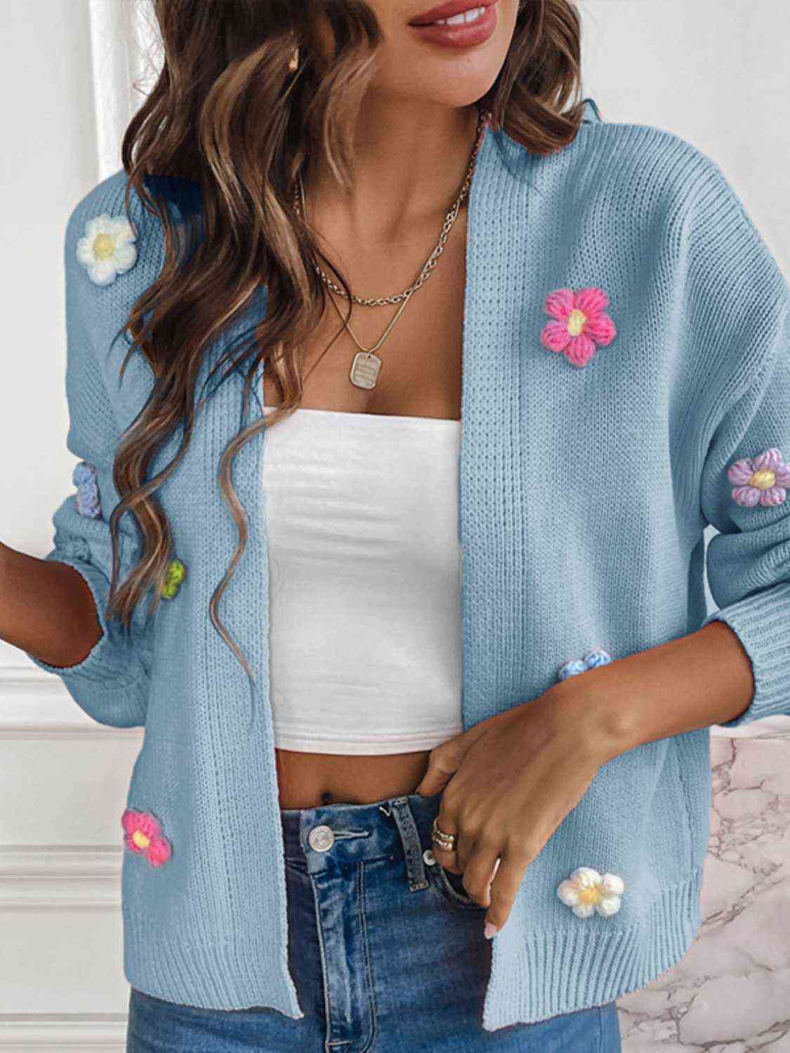 Floral Long Sleeve Open Front Cardigan Trandify deal
