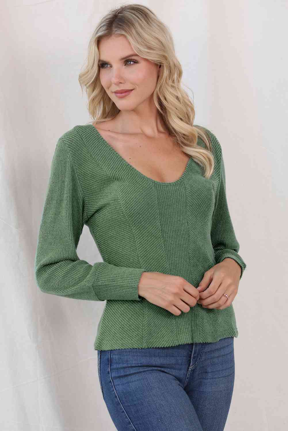 Scoop Neck Long Sleeve Top Trandify deal
