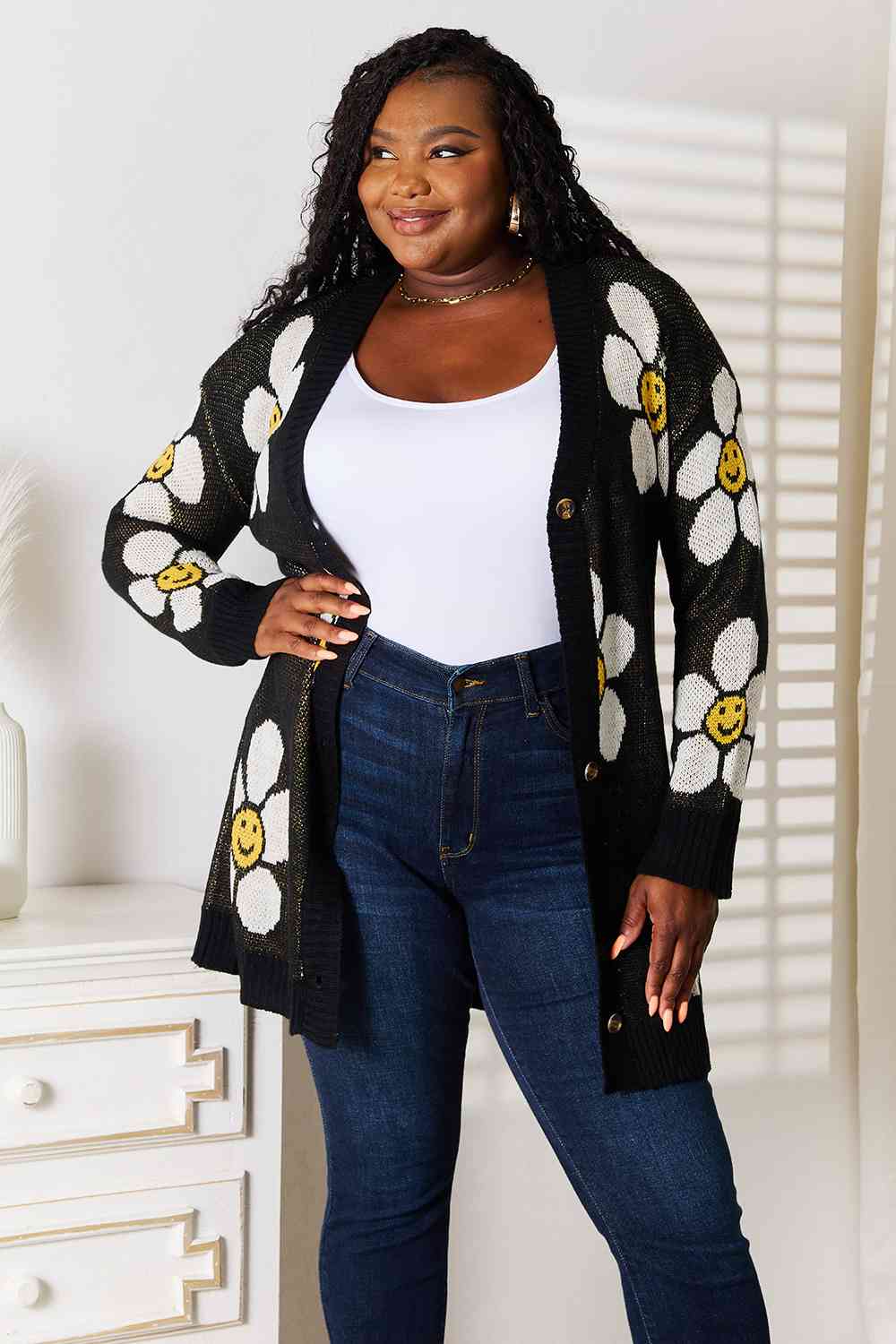 Double Take Floral Button Down Longline Cardigan Trandify deal