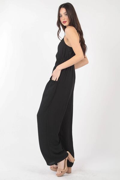 VERY J Pintuck Detail Woven Sleeveless Jumpsuit Trandify deal