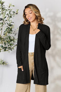 Basic Bae Full Size Ribbed Open Front Cardigan with Pockets Trandify deal