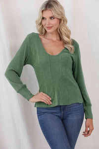 Scoop Neck Long Sleeve Top Trandify deal