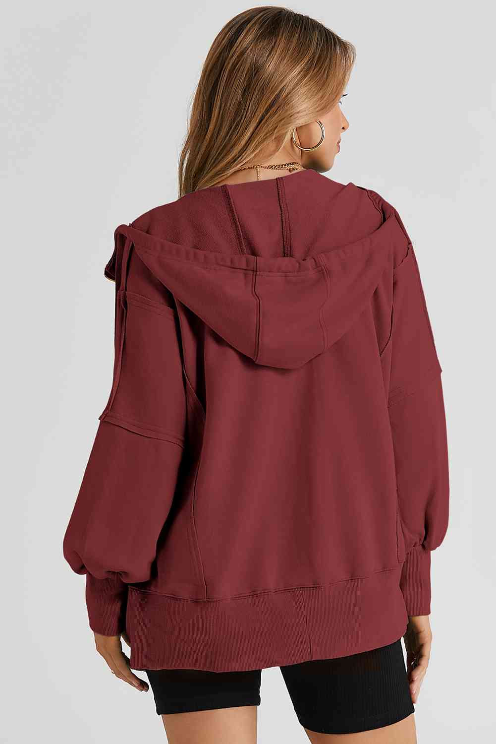 Zip Up Long Sleeve Drawstring Hoodie Trandify deal