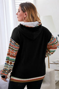 Plus Size Waffle-Knit Geometric Dropped Shoulder Hoodie Trandify deal