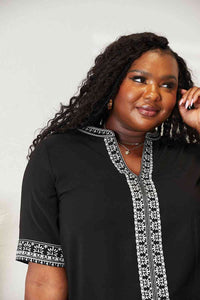 Double Take Embroidered Notched Neck Top Trandify deal