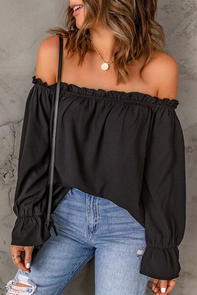 Frill Off-Shoulder Flounce Sleeve Blouse Trandify deal