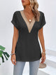 Slit Eyelet V-Neck Short Sleeve Blouse Trandify deal