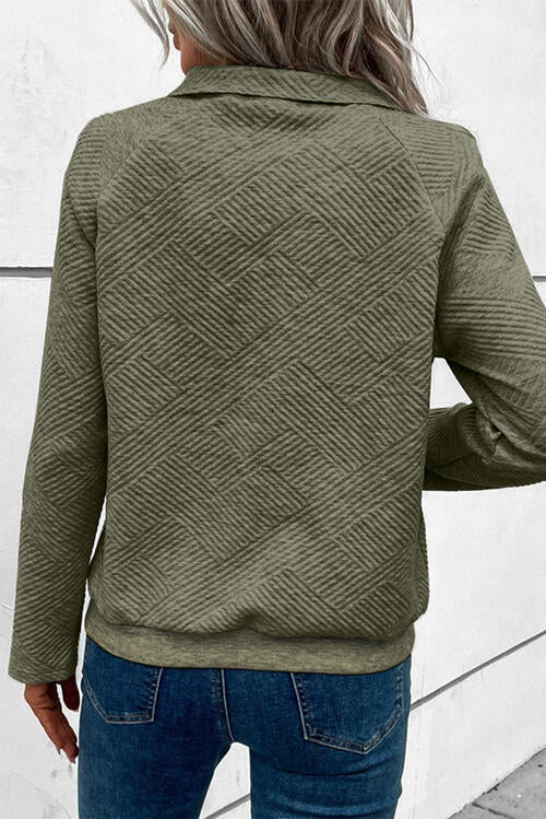 Geometric Snap Button Long Sleeve Sweatshirt Trandify deal