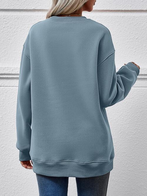 Graphic Round Neck Dropped Shoulder Sweatshirt Trandify deal