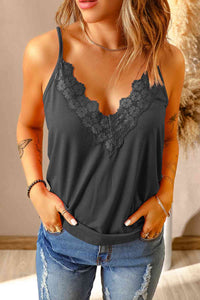 Full Size Lace Trim V-Neck Cami Top Trandify deal