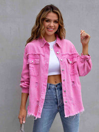 Distressed Drop Shoulder Denim Jacket - Trandify Deal