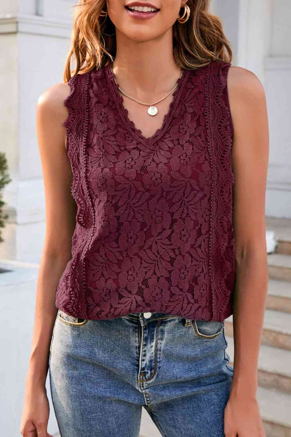 Lace V-Neck Tank Trandify deal
