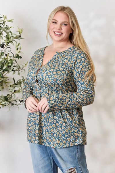 Heimish Full Size Floral Half Button Long Sleeve Blouse Trandify deal