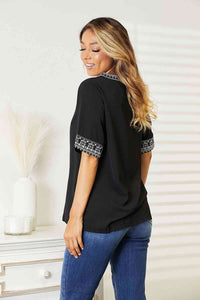 Double Take Embroidered Notched Neck Top Trandify deal