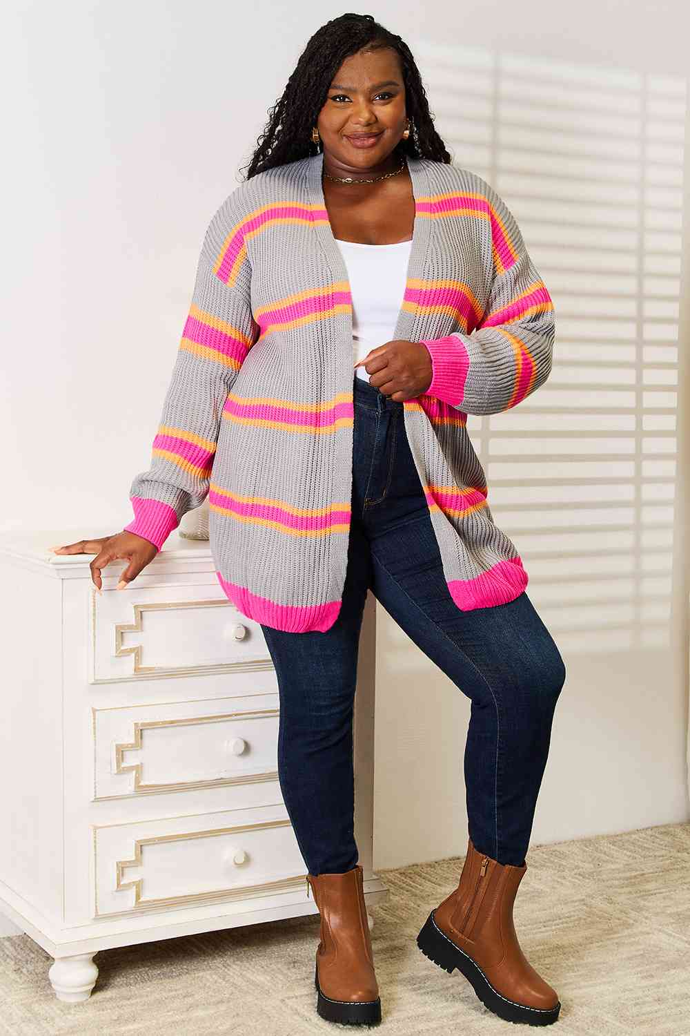 Woven Right Ribbed Long Sleeve Cardigan Trandify deal
