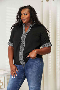 Double Take Embroidered Notched Neck Top Trandify deal
