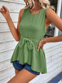 Swiss Dot Tie Waist Tank Top Trandify deal