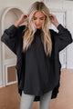 Contrast Texture Round Neck Long Sleeve Blouse Trandify deal