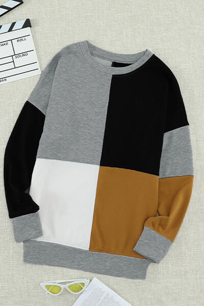 Color Block Round Neck Sweatshirt Trandify deal